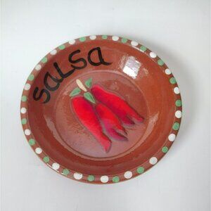 Redware Pottery Salsa Dish Hand Crafted Ceramic Chili Pepper Design Southwestern